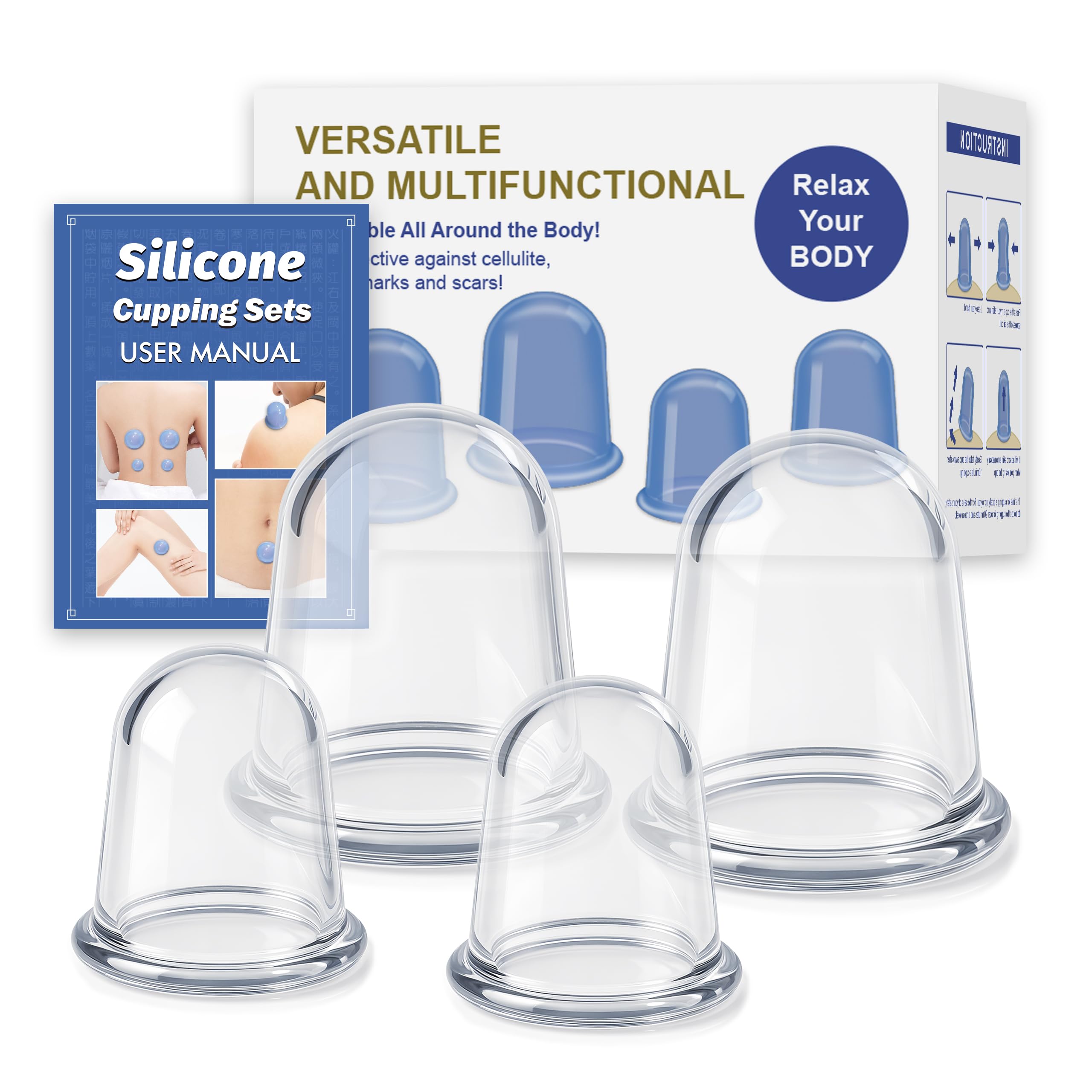 ELERA Silicone Cupping Therapy Set – Transparent Massage Cups for Relaxation & Wellness, Reusable Cupping Kit for Home & Professional Use (4 Cups)