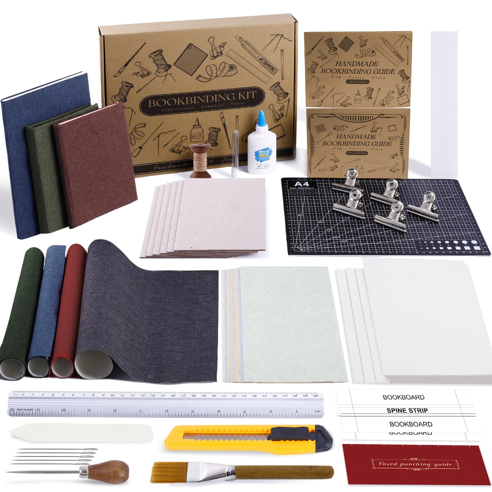 Photo 1 of 145Pcs Book Binding Kits for Beginners,Complete Bookbinding Kit Tools Materials with Instructions and Video Tutorials,Bookbinding Supplies Book Making Kit with A5 Paper Awl for DIY Crafts
