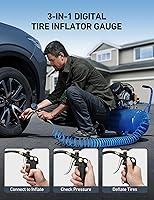 Vista 6 de AstroAI Medidor digital de presión de neumáticos con inflador, manómetro de aire de 250 PSI y accesorios de compresor de alta resistencia