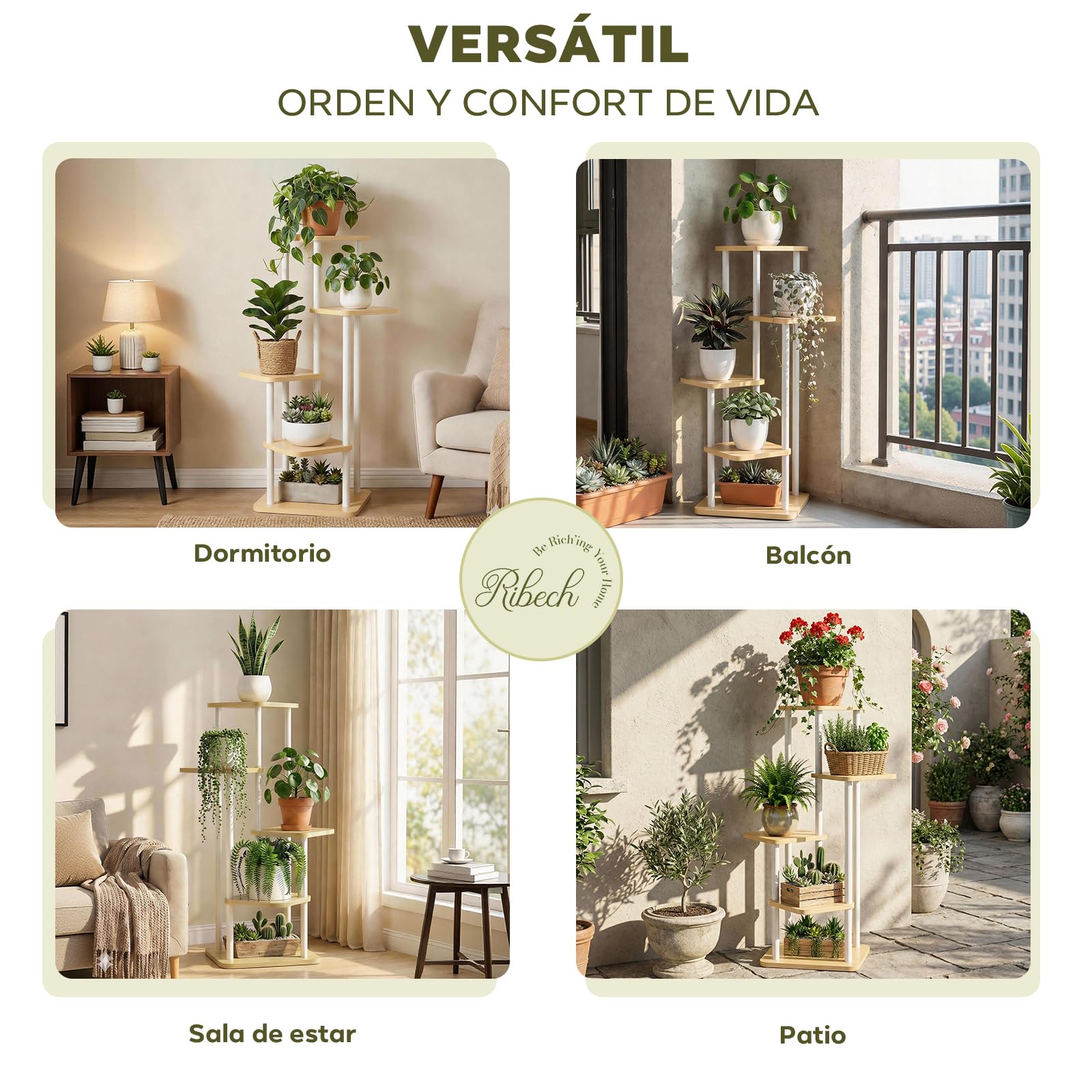 Ribech Soporte para Plantas de Interior Estante para Plantas 5 Niveles, Soporte de Flores de Metal para Interior/Exterior, Jardineras para Balcón Salón, Blanco — view 5