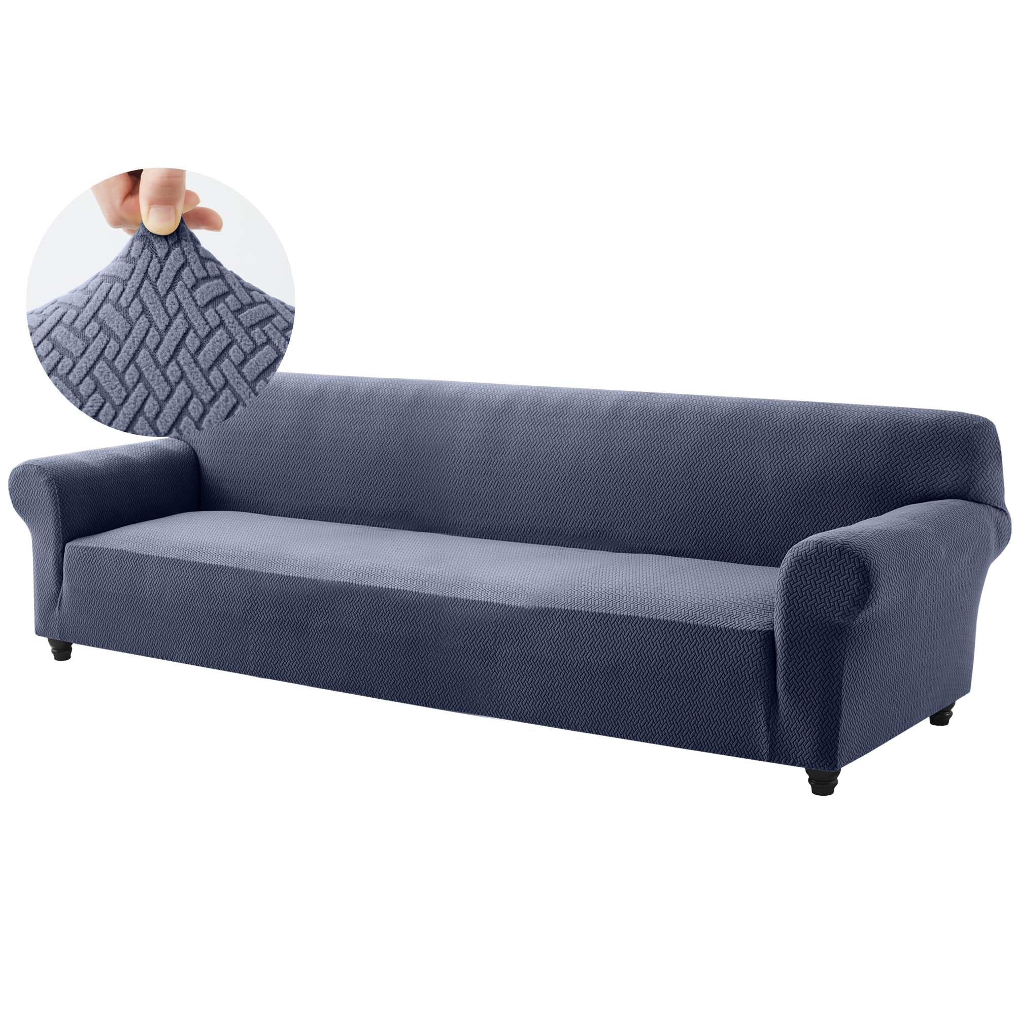 Hafaa High Stretch Sofa Cover 4 Seater Extra Large Couch Covers for Dogs Pets Cats Jacquard Spandex T Shaped Non Slip Sofa Slipcovers Super Soft Elastic Fit Furniture Protector (Blue Grey)