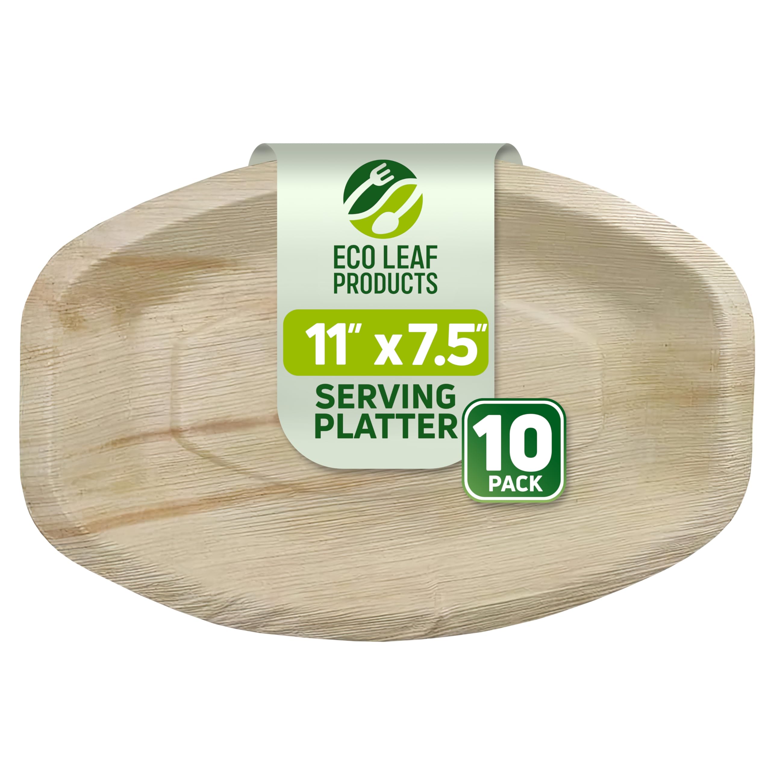 ECO Leaf 10 Disposable Palm Leaf Serving Platters, Medium Oval 11" x 7" (28cm x 19cm) Trays Starters Canape Wedding Plates Like Wooden Plates | Sturdy Hot Food Trays, Eco-Friendly Food Trays