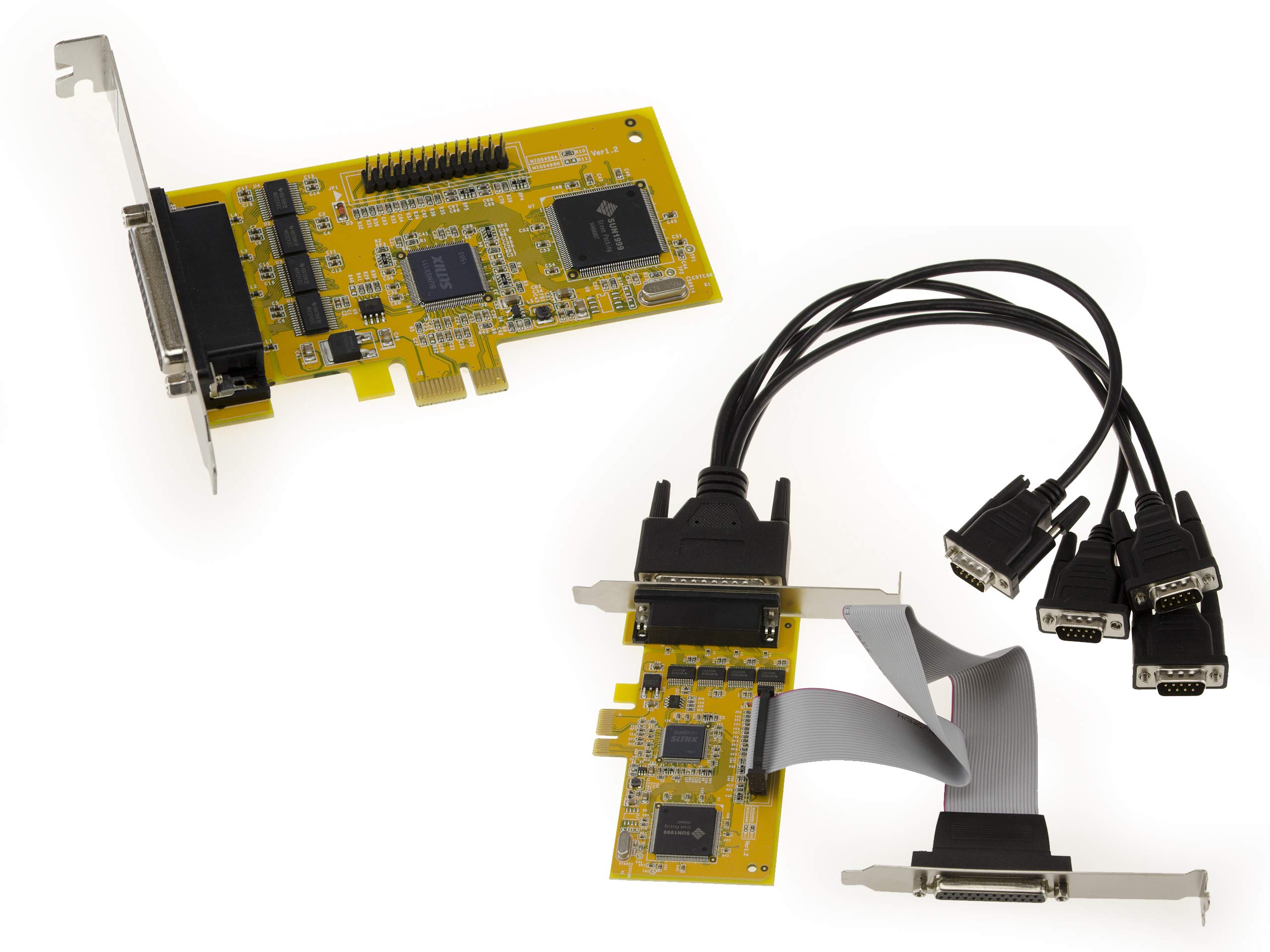 KALEA-INFORMATIQUE Scheda controller seriale RS232 e parallela PCI Express PCIe con 4 porte COM RS-232 DB9 e 1 porta LPT IEEE1284 DB25. Chipset SUN1999 (MIO5499A)
