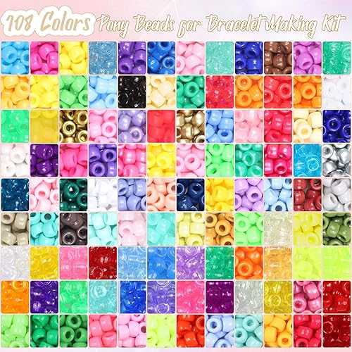 Miniatura 5 de BIBOKLTIY Kit de fabricación de pulseras de cuentas de poni, 108 colores para pulseras de amistad, 3600 cuentas Kandi con cuentas de letras y