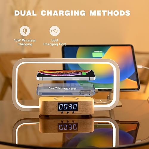 Miniatura 5 de Lámpara de mesita de noche Cargador inalámbrico Lámpara de mesita de noche táctil con puerto USB  Lámpara de escritorio con luz LED moderna RGB con