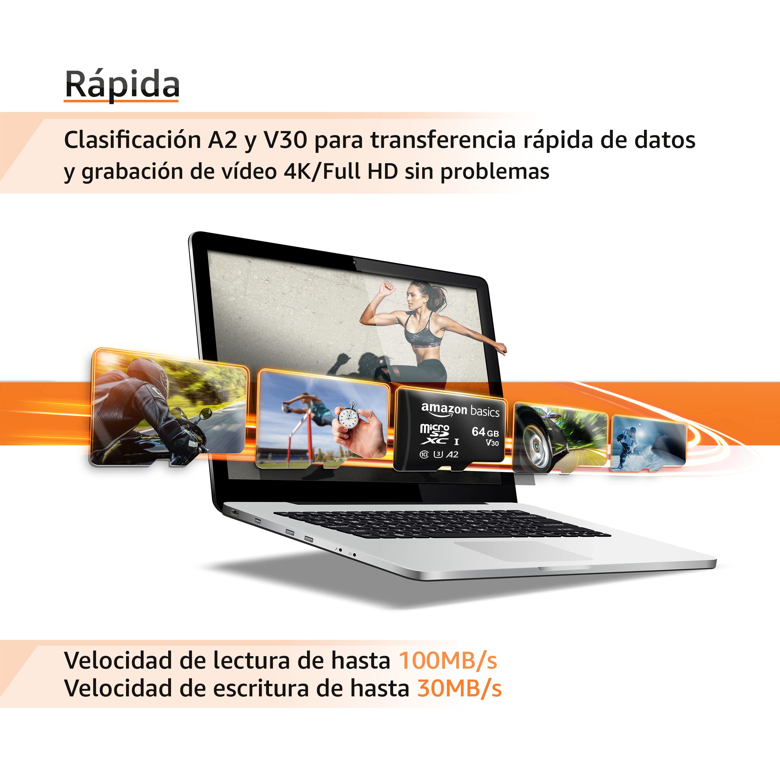 Amazon Basics Tarjeta de memoria microSDXC con adaptador de tamaño completo, A2, U3, velocidad de lectura de hasta 100 MB/s, 64 GB, negra (paquete de 2) - 3