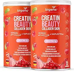 Creatin Beauty Collagen Skin, 3g de Creatina, Peptídeos de colágeno Verisol + Ácido Hialurônico Haplex Plus, 300g, Sabor Cranberry, Bigens (Kit 2)
