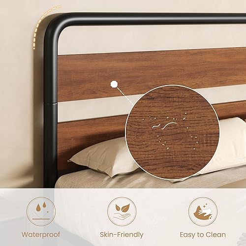 Miniatura 10 de Estructura de cama SHA CERLIN de tamaño matrimonial con cabecero y pie de cama de madera estructura de cama de plataforma resistente con