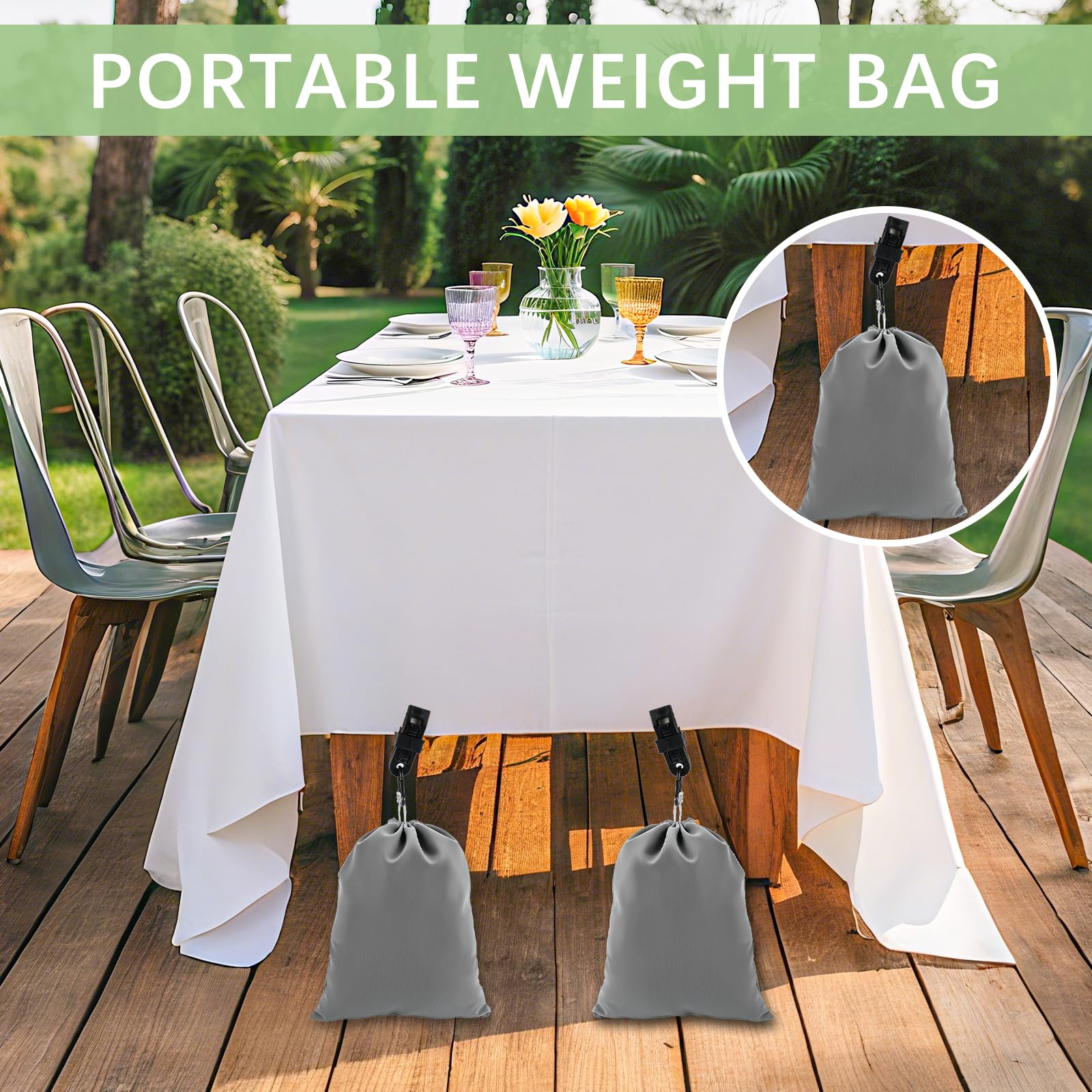 Clyfanesy 8 Pezzi Borsa Pesi per Tende Esterne, Pesi per Tende da Giardino con 8 Clip e Sacchetti Sigillati, Sacchetto di Peso, Sacco di Sabbia per Tende da Giardino, Gazebo, Patio