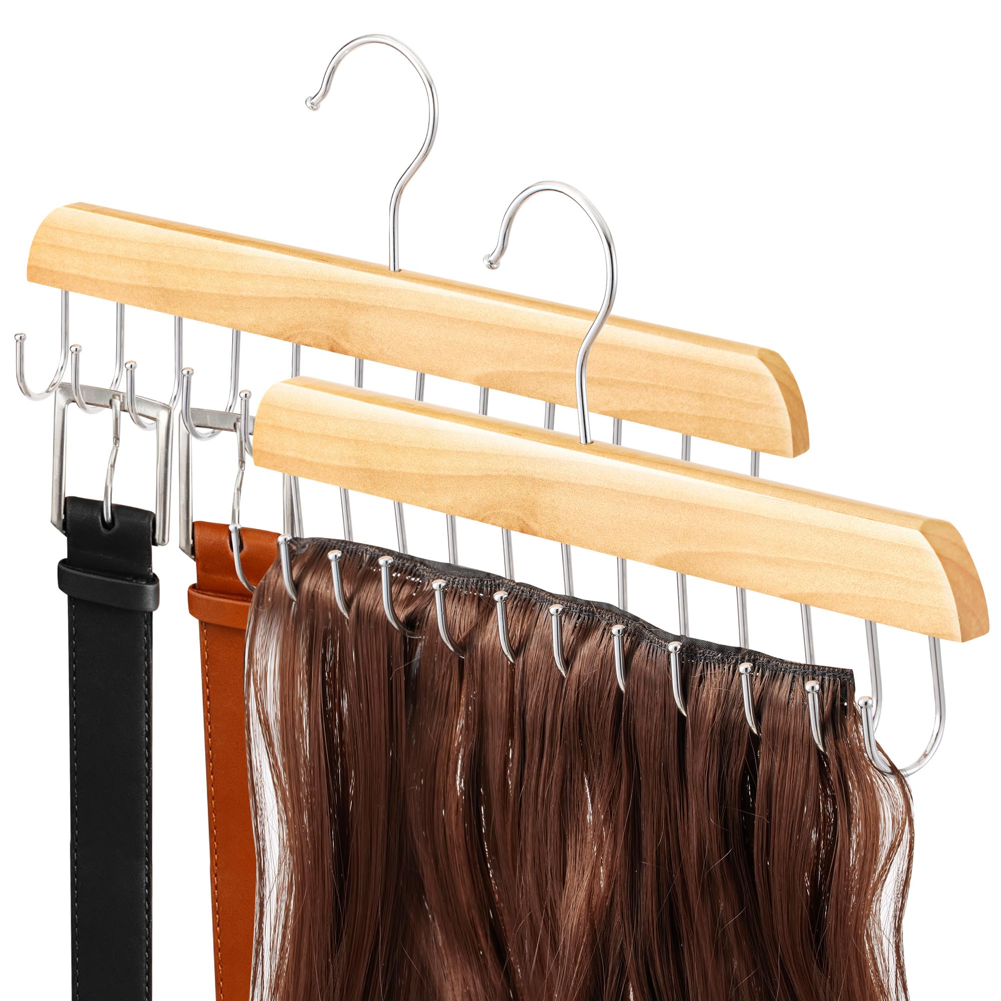 Photo 1 of ?2 Pack? Wood Hair Extension Holder for Hair Storing, Washing, Drying, Coloring, Styling, Foldable Hair Extension Hanger, Braiding Hair Rack, Rotating Multi-Purpose Hooks Hanger