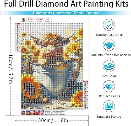 Miniatura 4 de GemZono Kits de pintura de diamantes para adultos, arte de diamantes de taladro completo de vaca y flor 5D, kit de arte de diamantes de vaca de las
