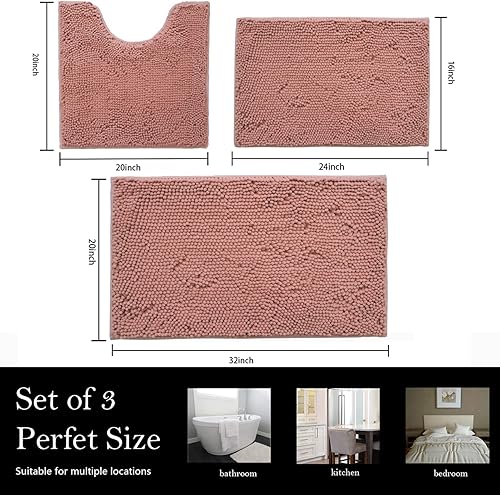 Miniatura 2 de Juego de 3 tapetes de baño de felpilla, superabsorbentes, parte trasera antideslizante de PVC fuerte, tapetes de baño para baño, felpa peluda,