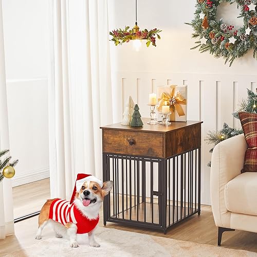 Miniatura 9 de HOOBRO Muebles de jaula para perros, casa de madera para perros, perrera decorativa con cajón, mesa auxiliar de jaula de interior para perros