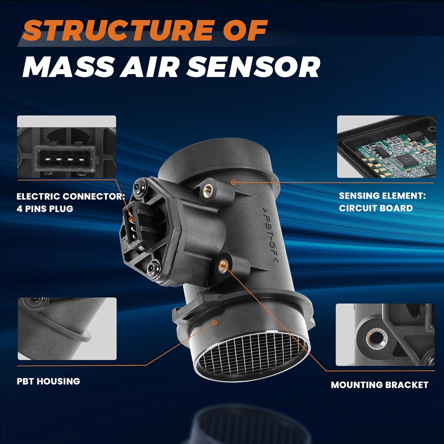 KUIPERAUTO Mass Air Flow Sensor Meter MAF Compatible for Kia Spectra Sportage Sephia Saab 900 Direct Replacement 0K01113210B 0K08013210 9128919