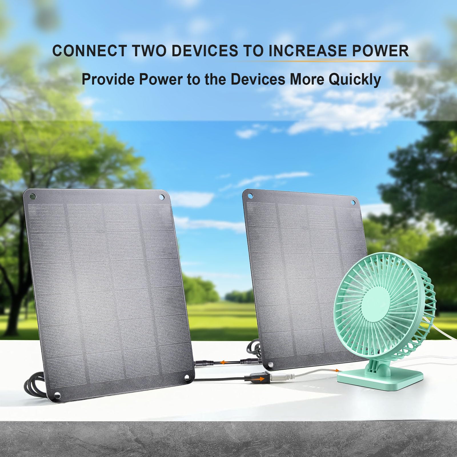 Panel solar de 5 V 6 W (paquete de 2), monocristalino impermeable con cable macho CC, cargador solar USB de 5 V y cable hembra a hembra para cámaras de seguridad al aire libre, ventilador pequeño,