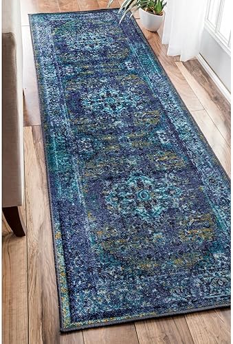 Miniatura 4 de nuLOOM Reiko - Alfombra persa de estilo clásico, Tela, Azul