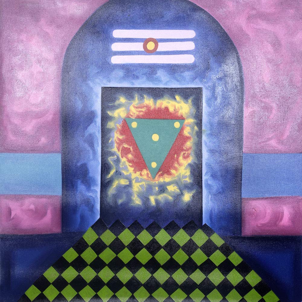 Huile sur Toile Purusha et Prakriti : œuvre d'art indien signée Anup Gomay