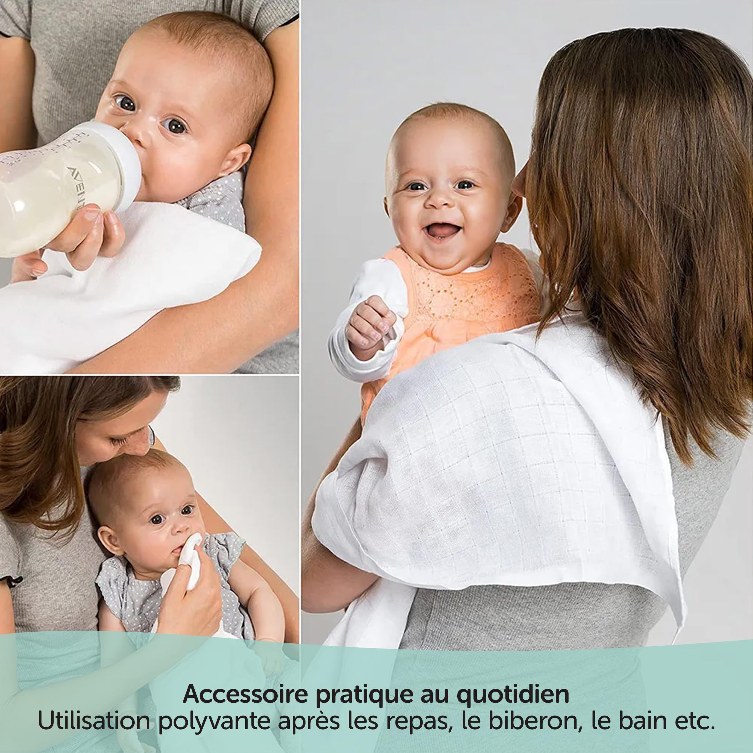 MAKIAN - Lange Bebe (Lot 6 Pièces), 80x80 cm, en 100% Coton Doux, Qualité Supérieur, Certifié Oeko-Tex Standard - Double Gaze, Résistante, Lavable - Greige, Graphite, Blanc