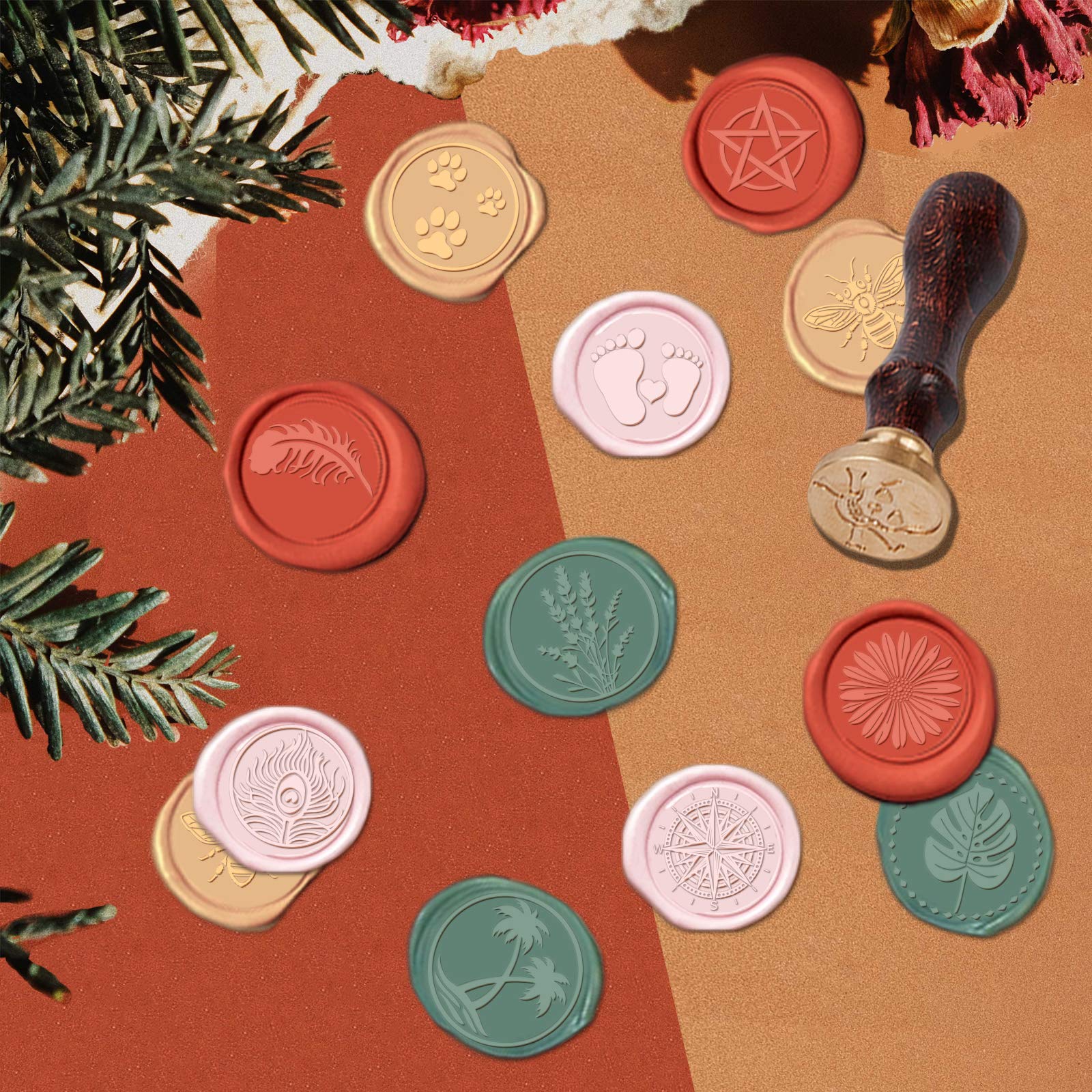 PandaHall Compass Wax Seal Stamp, Sellador de Cera Sellos Cabeza de Latón Retro Kit para Sobre Fiesta Invitación Paquetes Vino Cumpleaños Embellecimiento Regalo Decoración
