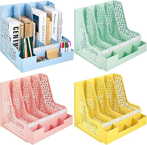4 soportes para archivadores de revistas con 4 compartimentos verticales, organizador de escritorio de archivos, organizador de archivos, disponible en Yaxa Peru