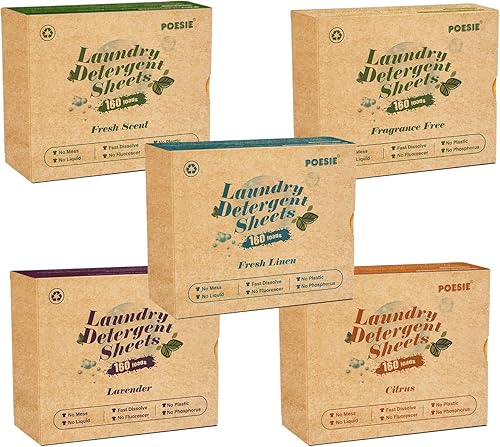 Poesie Hojas de detergente para ropa sucia con múltiples aromas, 800 cargas, ideales para el hogar, dormitorio, apartamentos de viaje, ahorran