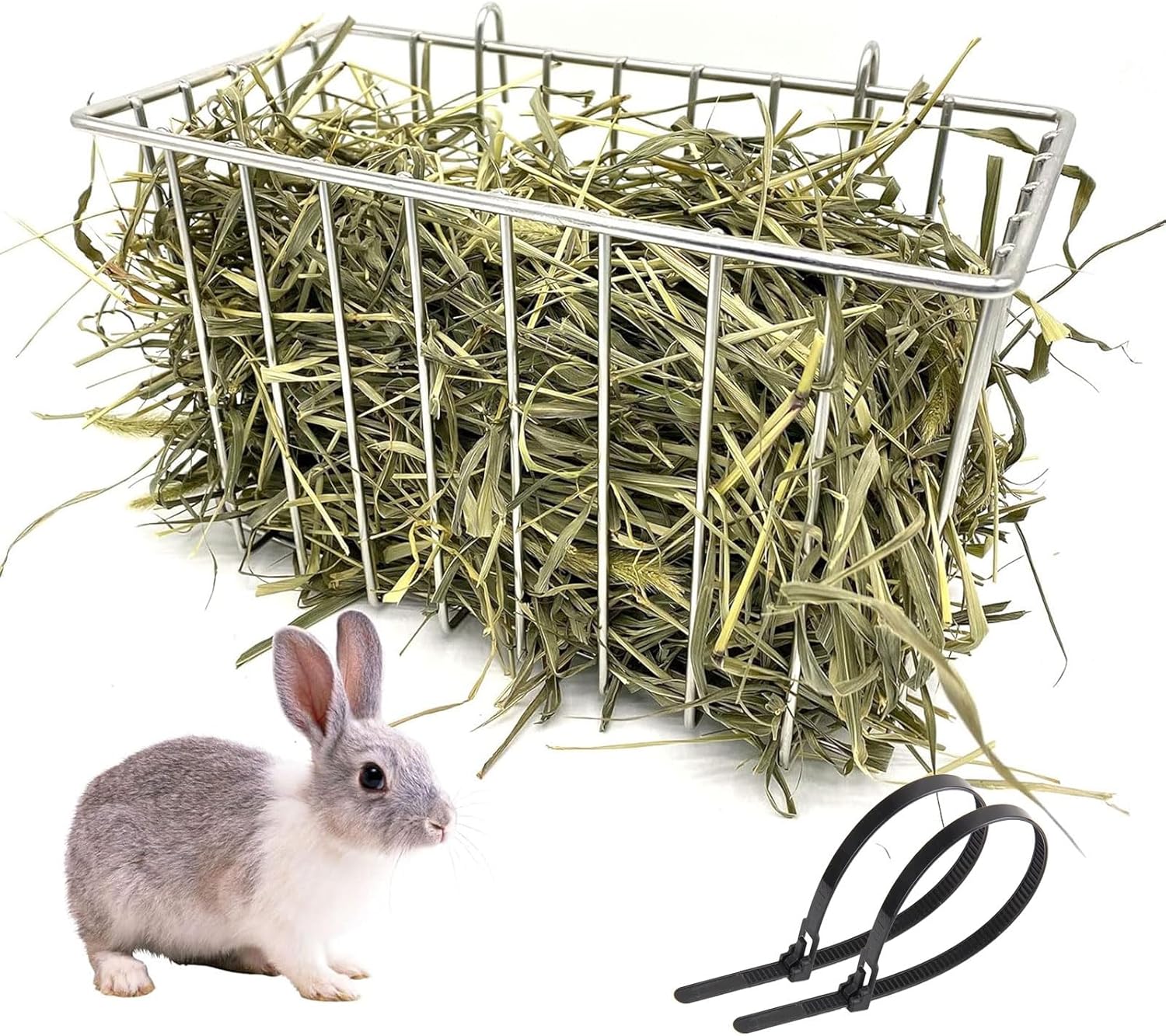 Rabbit Hay Feeder, Stainless Steel Hay Rack for Cage Pet Hay Dispenser Holder Heavy-Duty Metal Super Durable Grass Rack for Adult Rabbit Guinea Pig Chinchilla Bunny 9.8×5.1×5.9 Inch