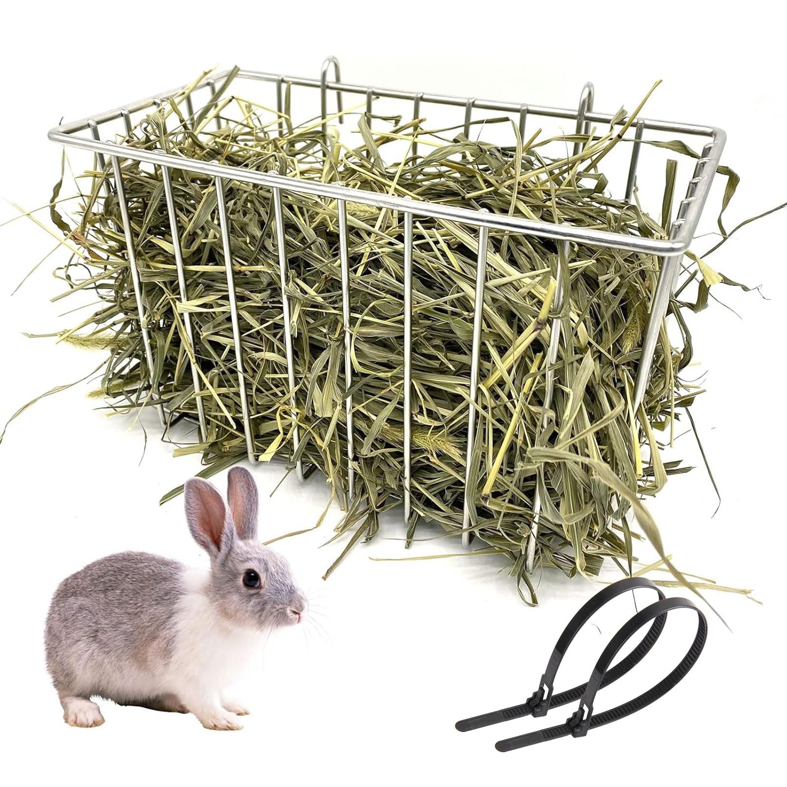 Rabbit Hay Feeder, Stainless Steel Hay Rack for Cage Pet Hay Dispenser Holder Heavy-Duty Metal Super Durable Grass Rack for Adult Rabbit Guinea Pig Chinchilla Bunny 9.8x5.1x5.9 Inch