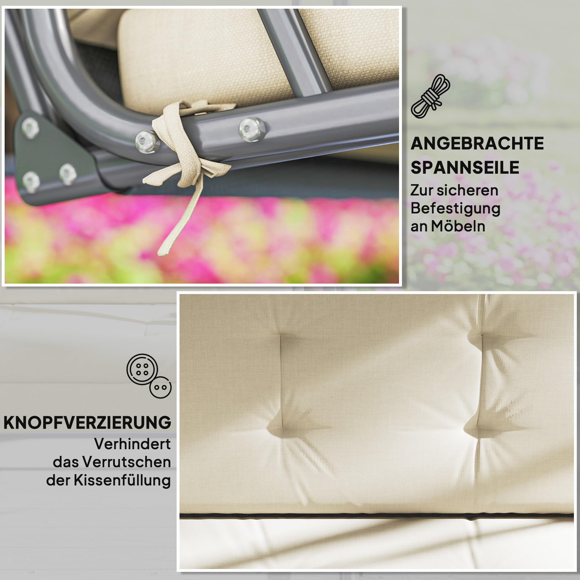 Outsunny Set di Cuscini per Altalena Hollywood 170 cm - Cuscino per Sedia e Schienale Laterale Beige