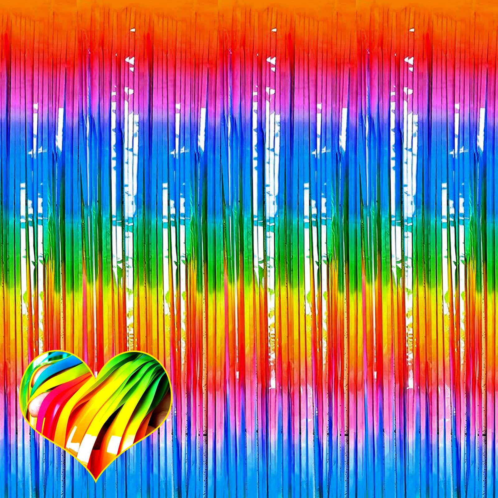 4 Pack Dark Rainbow Fringe Curtain Backdrop, 3.2Ft x 9.8Ft Metallic Tinsel Foil Fringe Streamers Background for Photo Booth Birthday Wedding Baby Shower Carnival Easter Mother’s Day Party Decorations