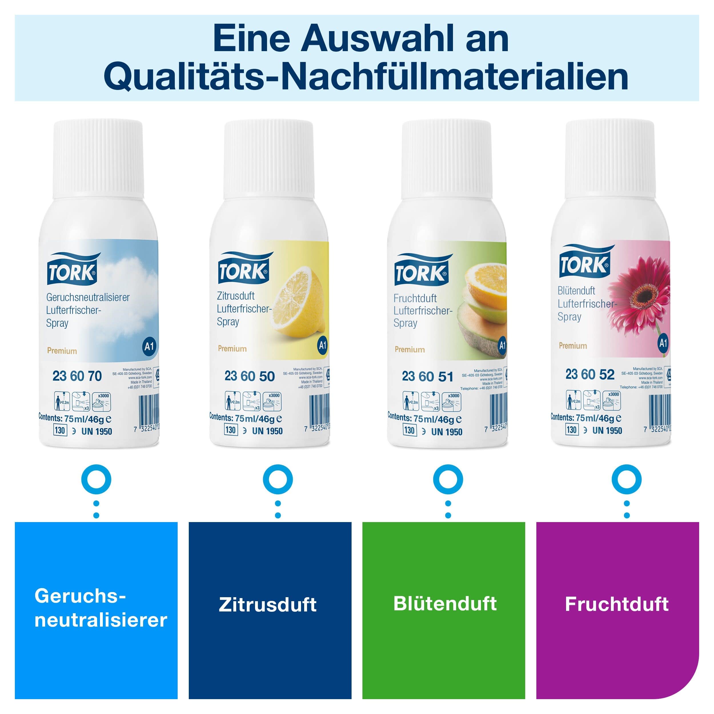 Tork 562000 Spender für Lufterfrischer Sprays A1 - für eine duftende Atmosphäre / Leicht programmierbar / Einfaches Nachfüllen / Lange Batterielaufzeit / Mit Füllstandsanzeige / 9.7x17.4x6cm (BxHxT)