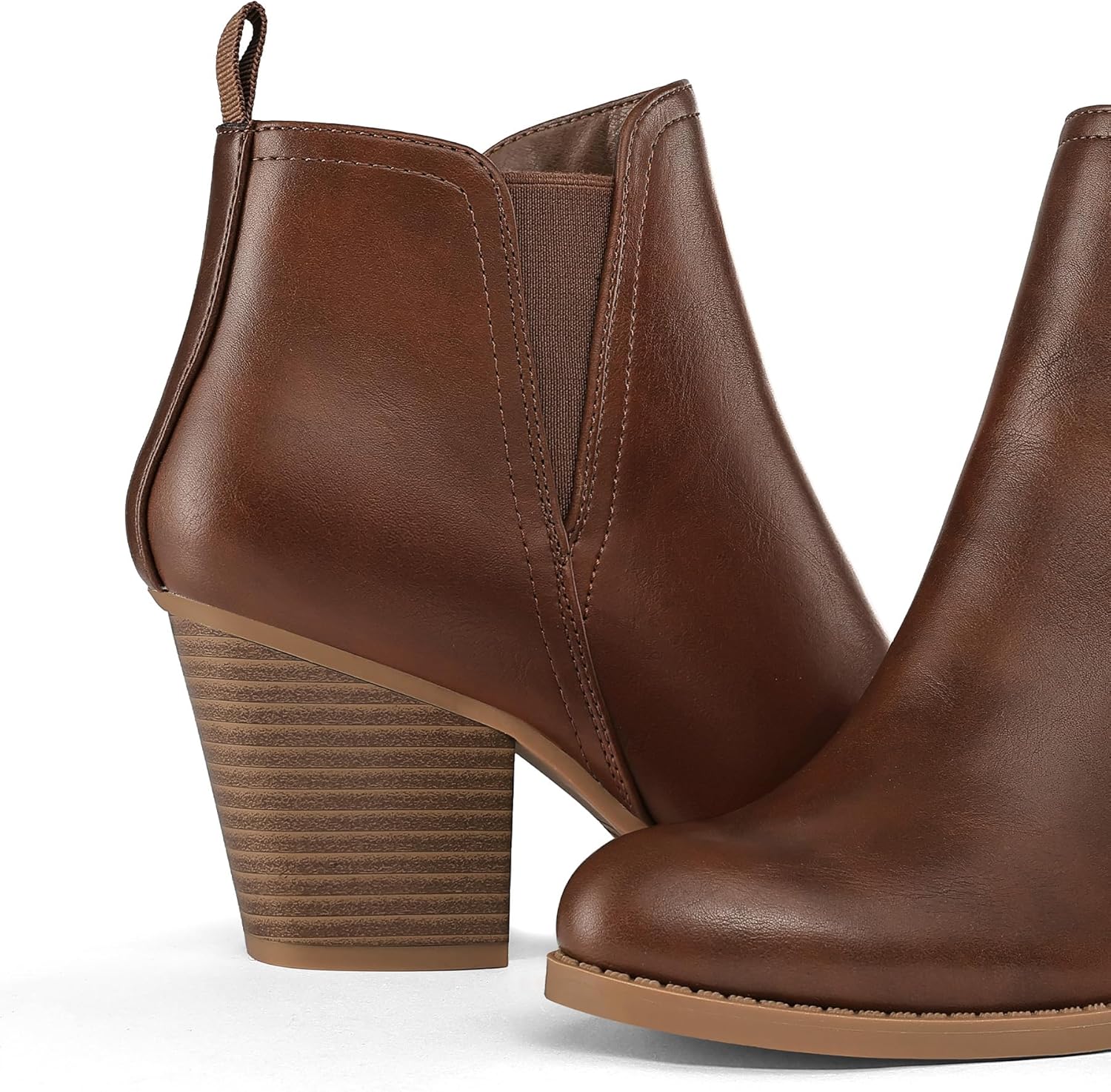 mysoft Women's Ankle Boots V Cut Side Elastic Panel Stacked Chunky Heel Booties with Side Zipper - Image 6