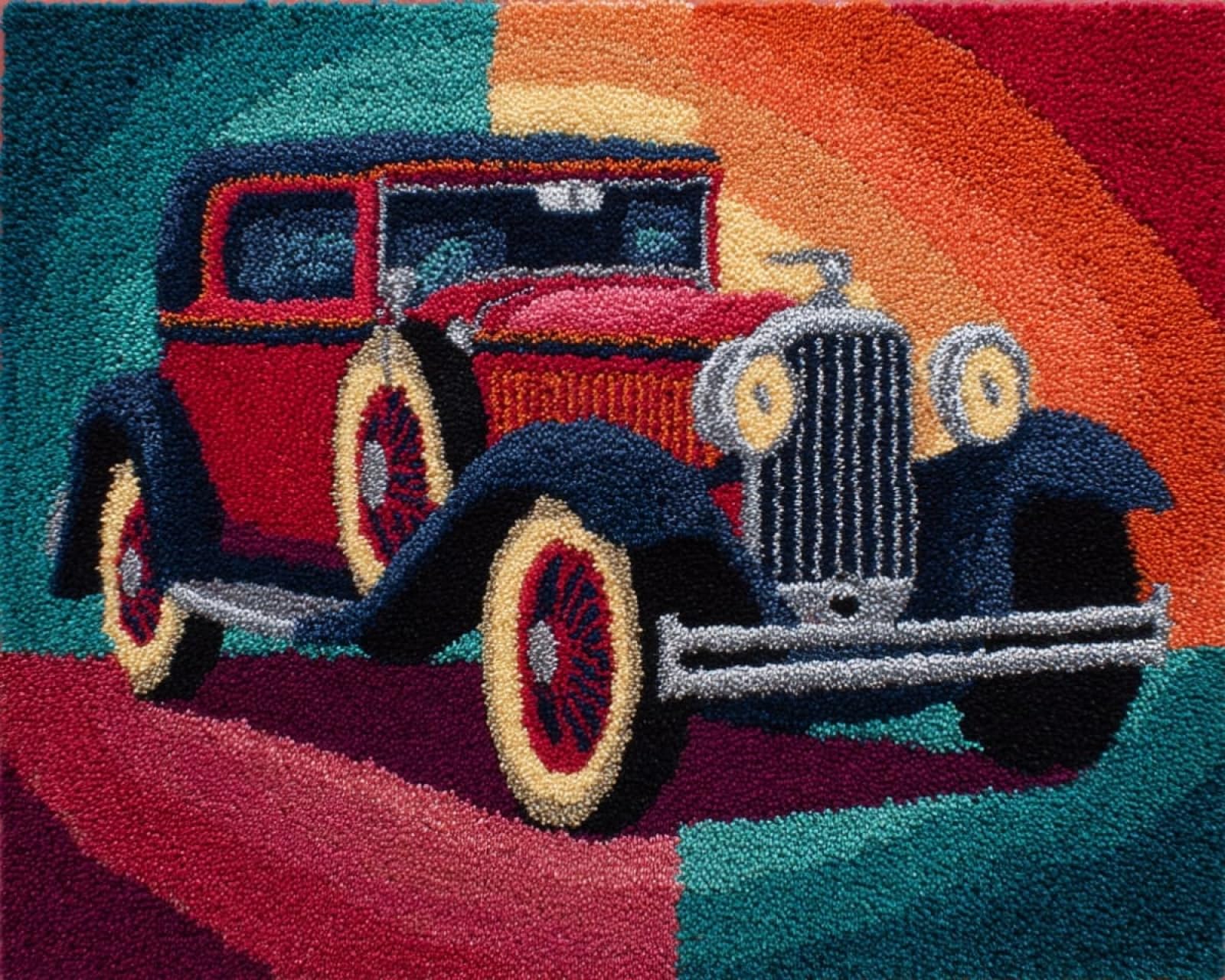 Wallphantom 004 Rug Making Kit For Adults Beginners,Retro Cars,Latch Hook Cushion Kits,Carpet Embroidery Needlework Crocheting,Tapestry For Home Decoration,80X115cm