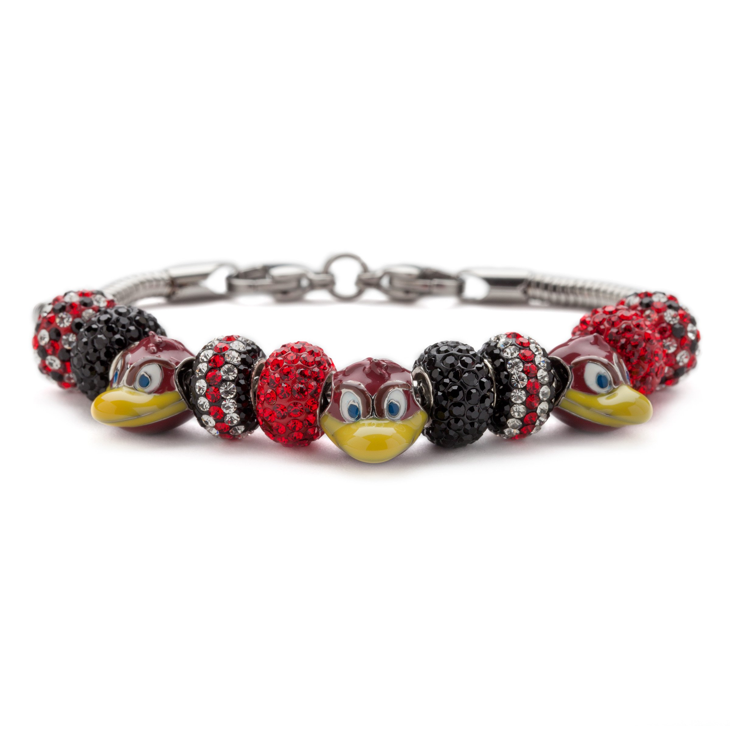 University of South Carolina Bracelet | USC Gamecocks - Charm Bracelet with 3 Cocky Beads and 8 Crystal Charms | Officially Licensed University of South Carolina Jewelry | Stainless Steel