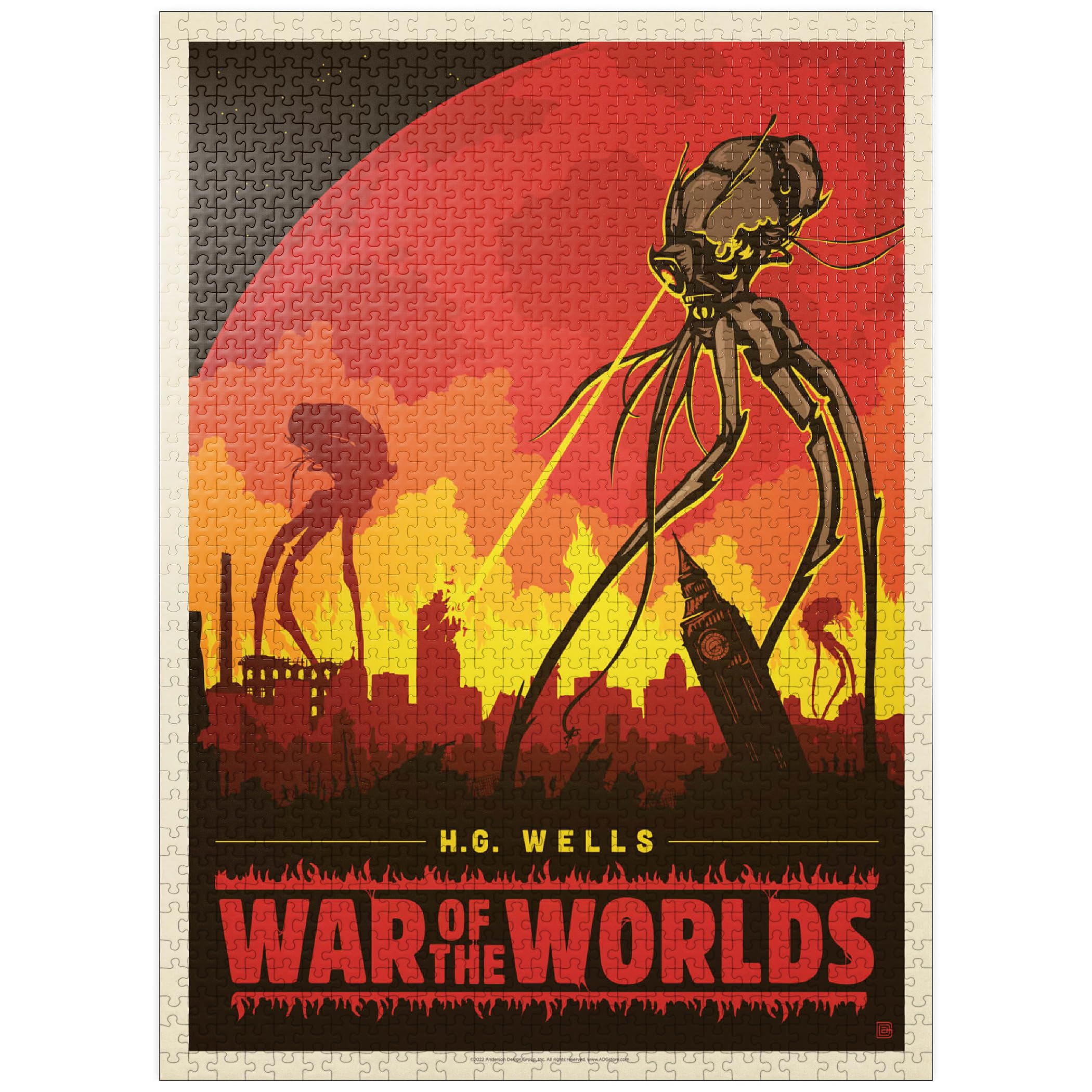 War of The Worlds: H.G. Wells, Poster vintage – Puzzle de 1000 pièces de qualité supérieure – Fabriqué aux États-Unis