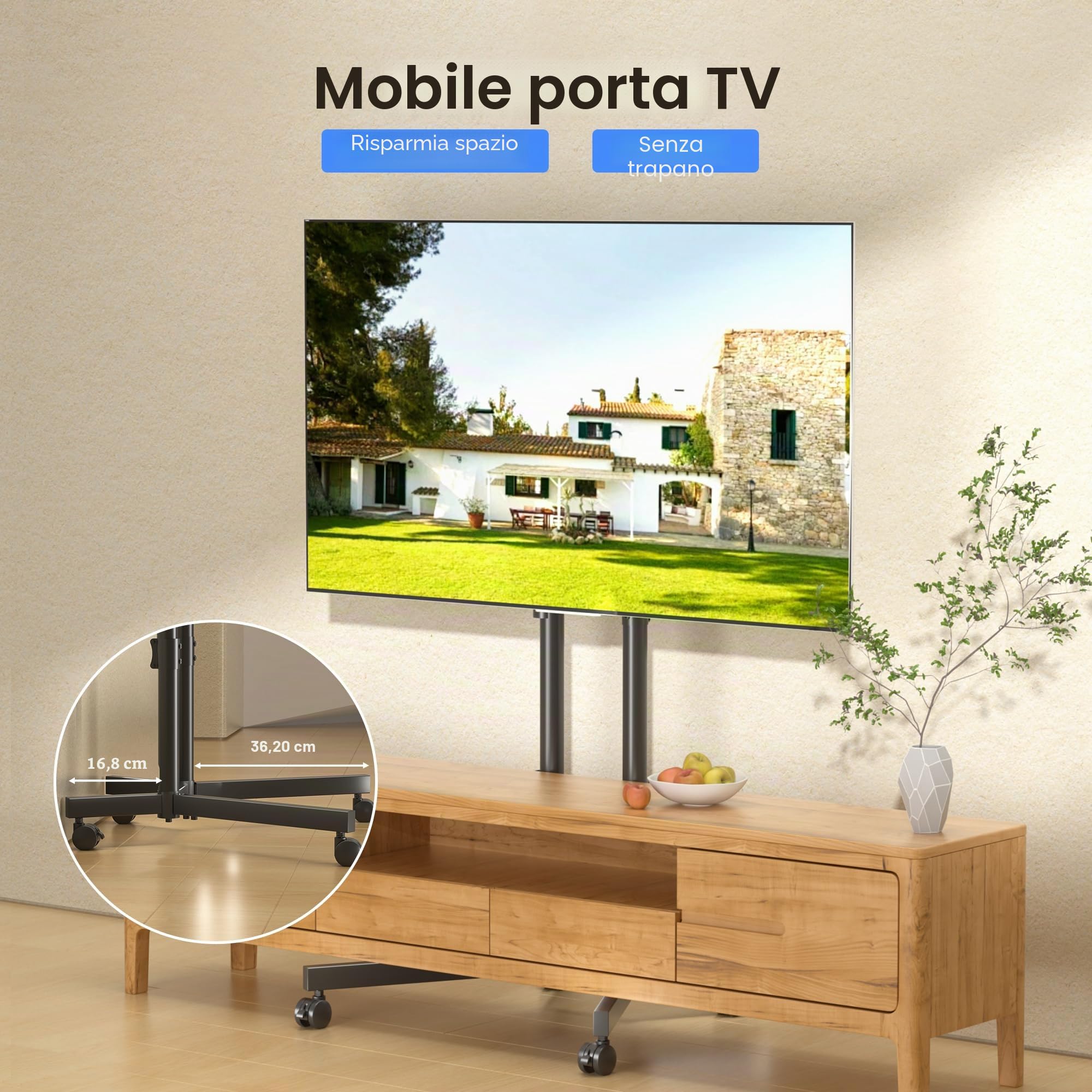 XINLEI Mobile TV con Ruote, Carrello TV da Pavimento per Schermi Piatti/Curvi 32-75 Pollici, Altezza Regolabile, Portata Max 40kg, VESA Max 600x400 mm