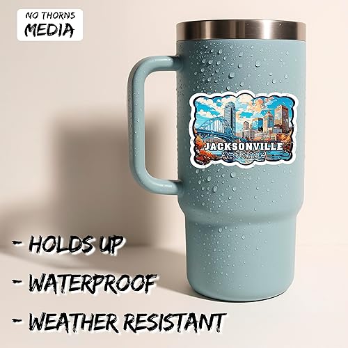 Miniatura 2 de Adhesivo Jacksonville Florida de 4 pulgadas, destino de recuerdo de viaje por la ciudad, calcomanía de vinilo impermeable para laptop, botella de