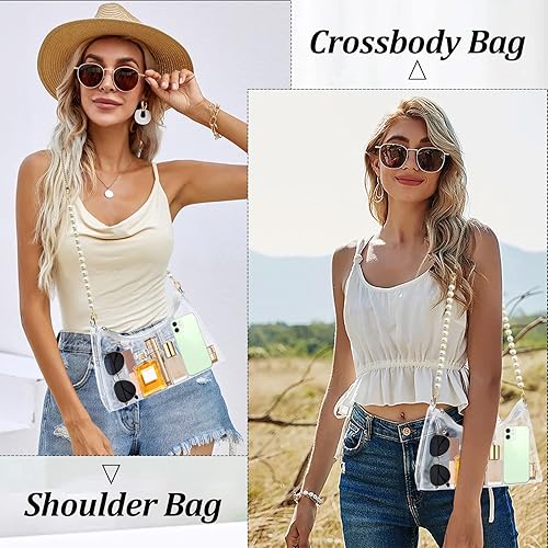 Miniatura 5 de Juego de 3 bolsas cruzadas transparentes, bolsa de gelatina transparente para mujer con correa plana, bolsa de hombro transparente para conciertos