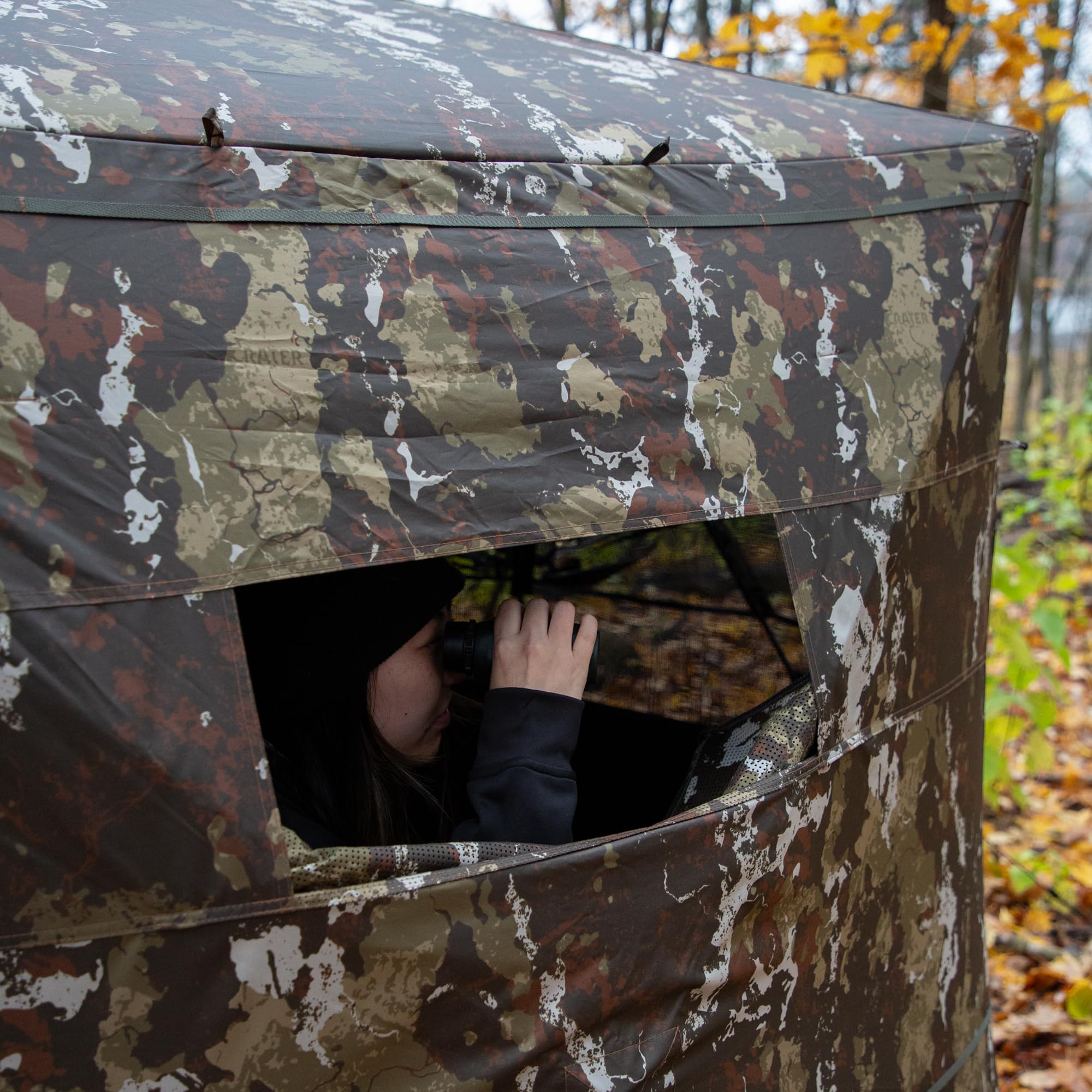Barronett Blinds® Ox 5, Portable Hunting Blind, Durable Oxhide™ Fabric, Panoramic Shooting Window, Crater™ Harvest, 72” x 96” x 96”, BX550CH
