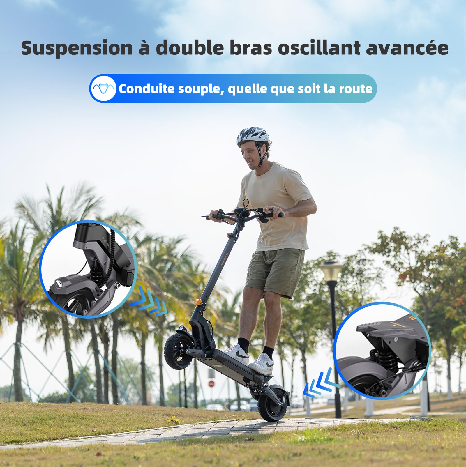 Ausom L2 Moteur Unique, Trottinette électrique Pliable, Scooter Électrique Tout-Terrain pour Adultes, Batterie 48V 15.6Ah, Autonomie 70km, Suspension Renforcée, Pneus 10" Anti-Crevaison