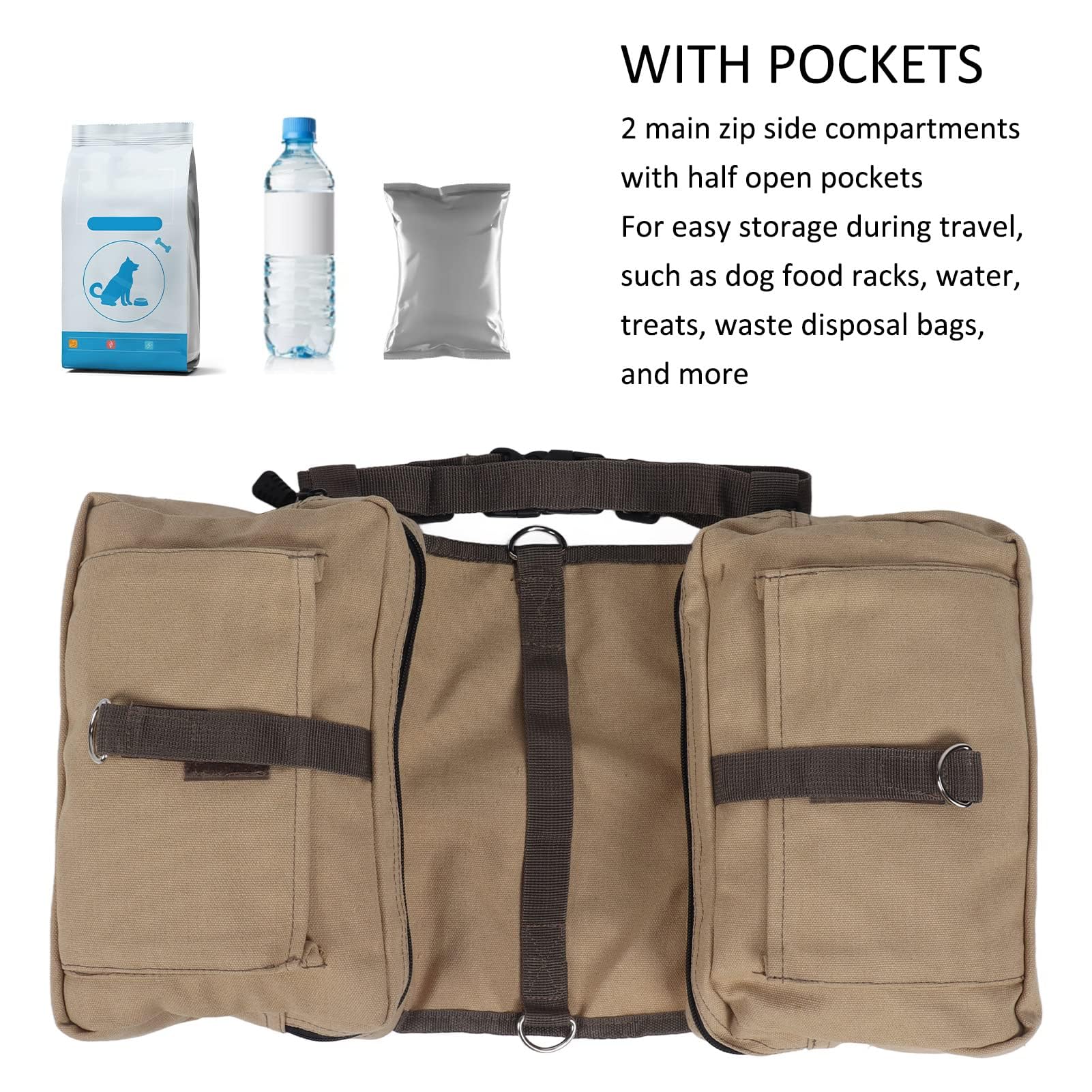 Cyrank Harnais de Sac à Dos pour Chien, Sacoche Légère pour Chien, Idéal pour les Randonnées en Plein Air, Taille Unique, Beige