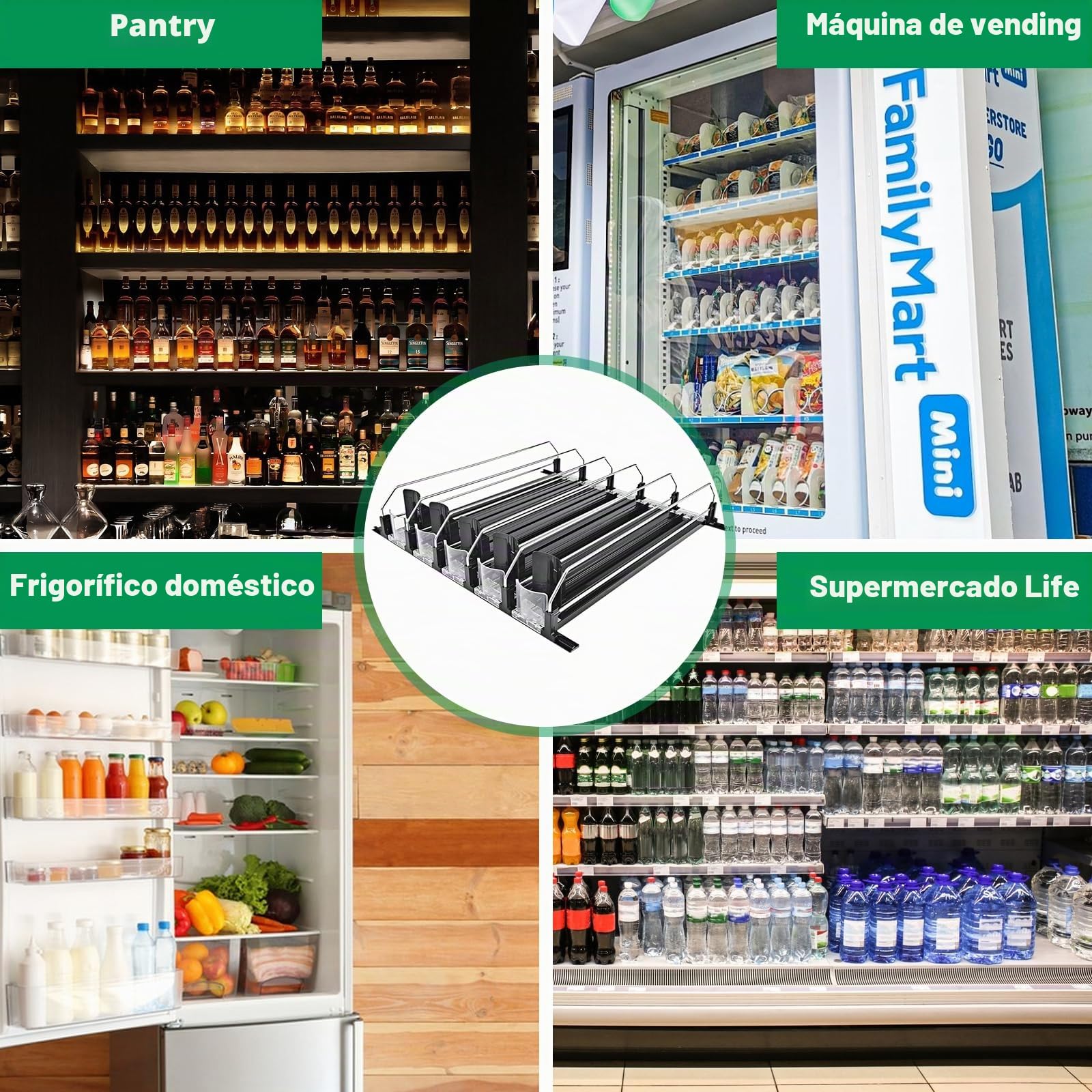Organizador De Refrigerador Con Dispensador Automático Para Latas De Bebidas - Soporte Con Empujador Automático - Estante Para Cocina