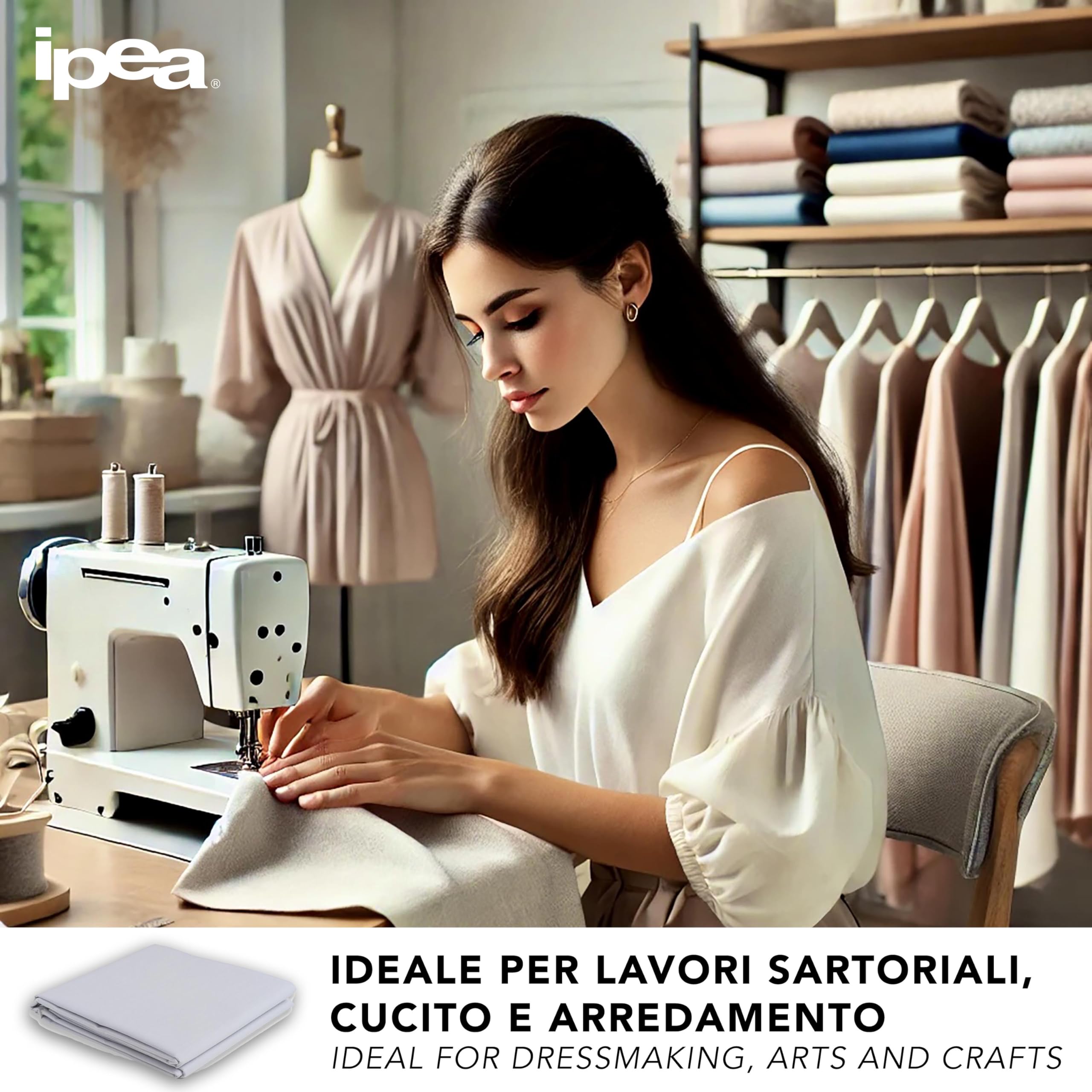 IPEA Popeline szara perła bawełniana tkanina - 200 cm x 150 cm - Made in Italy - tkanina metrowa do szycia, odzieży, pokrowców, dekoracji, akcesoriów, patchworku, jednobarwnego materiału do szycia