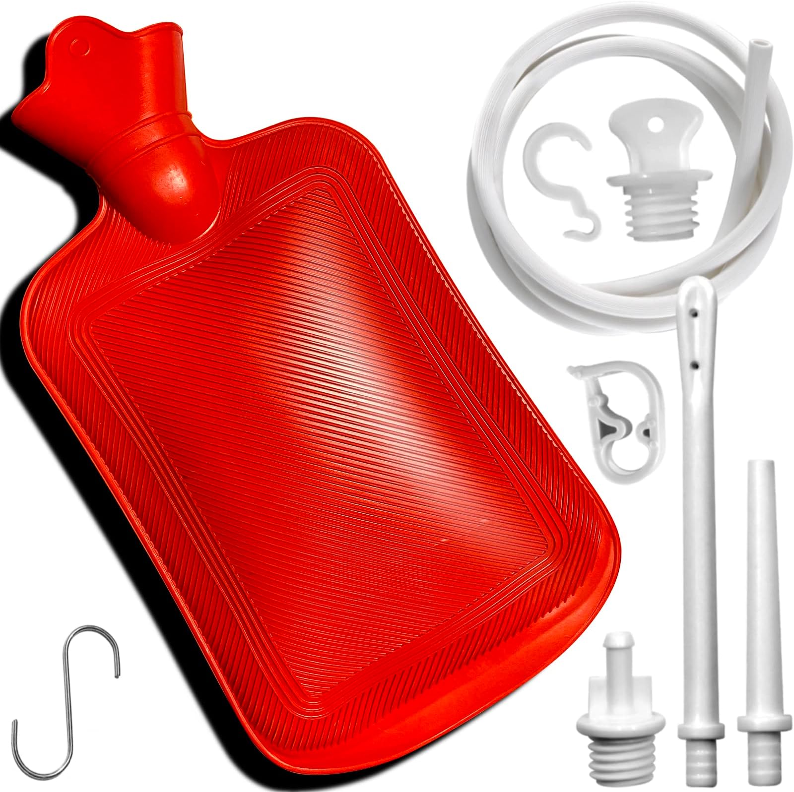 2 Quart Home Enema Bag Kit with Hose Tips and Water Flow Clamp - Colon Cleansing Enema Bag (Red)