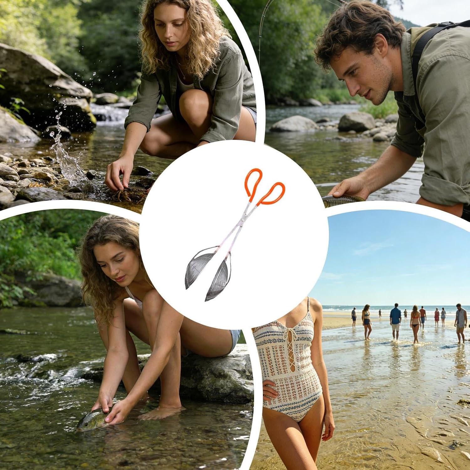 Fishing Gripper - Stainless Steel Double Strainer Spoon, Anti Slip Handle Fishing Catch Tool, Strong Rustproof Design, Angler Equipment Feature, Carp Bass Catfish Shrimp Sea Lake Beach