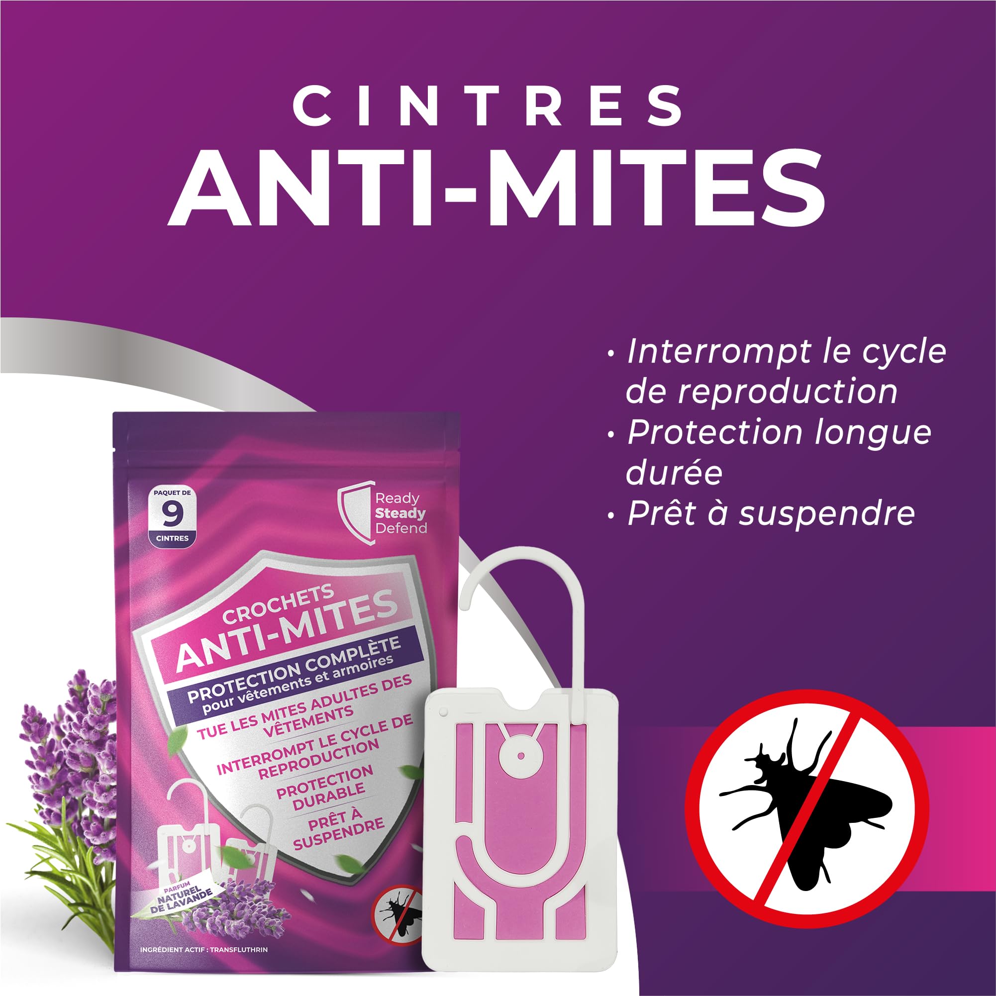 9 x Anti-mites Textiles | Jusqu’à 3 mois de protection par crochet | Anti-mites Vêtements | Antimites Vêtements Puissant | Parfum Lavande - 3