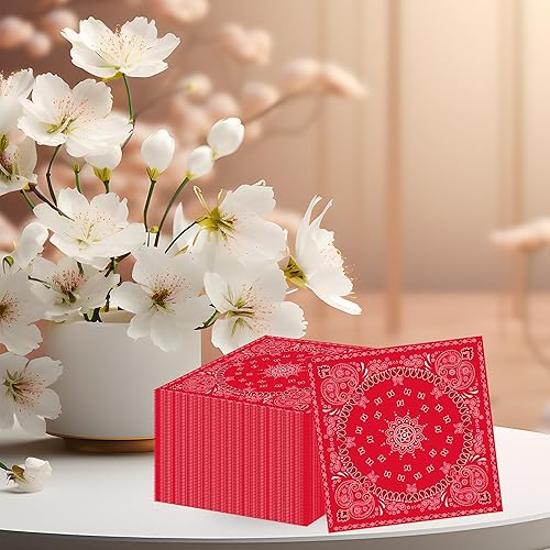 Miniatura 4 de Juego de 40 servilletas de papel del oeste de color rojo con bandana roja, juego de servilletas de papel occidental, bandana roja, suministros para