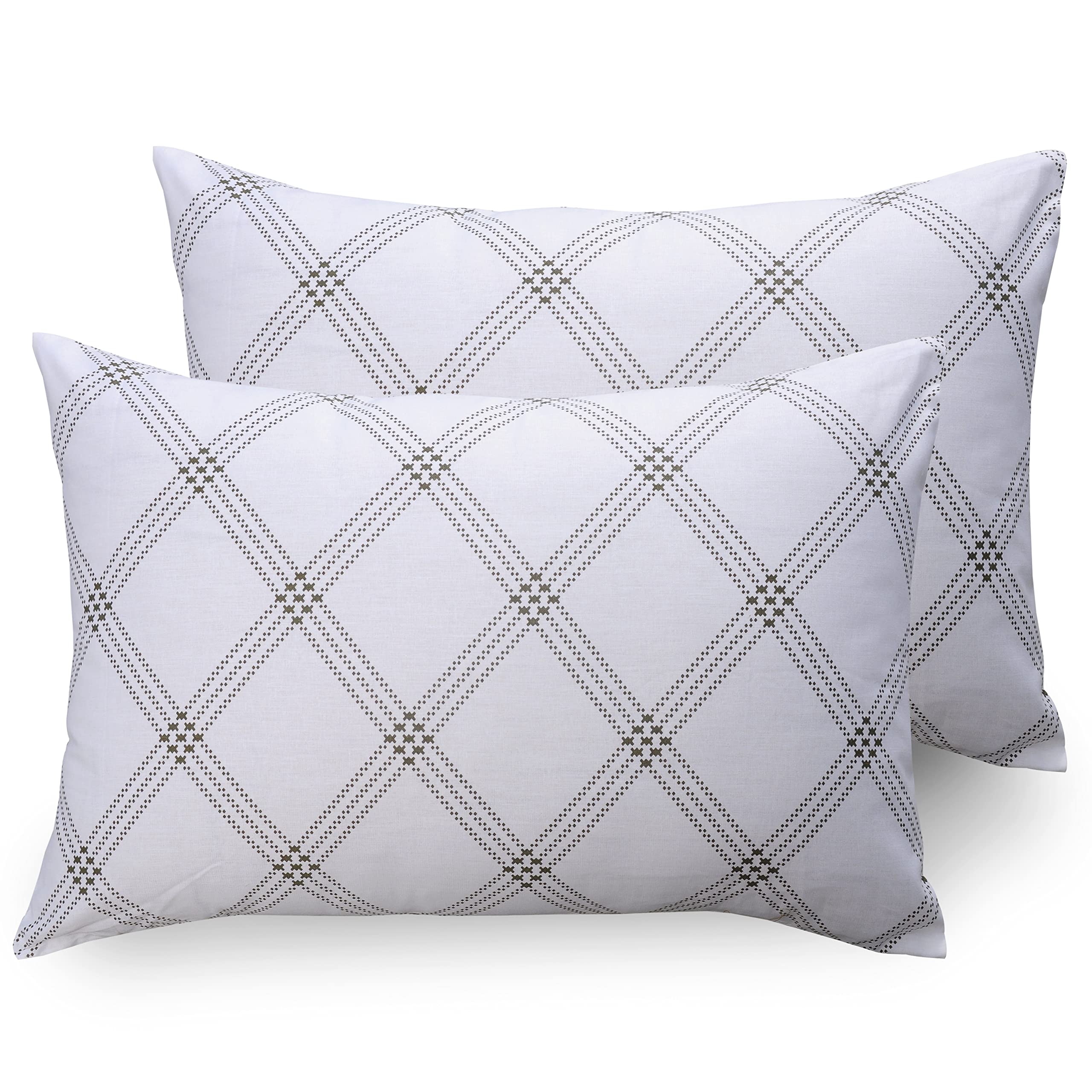 Huesland by Ahmedabad Cotton 186 TC Cotton Pillow Cover Set of 2 - White (Brandon Beige Pattern) (B0BWNKJGG3) Amazon Price History, Amazon Price Tracker