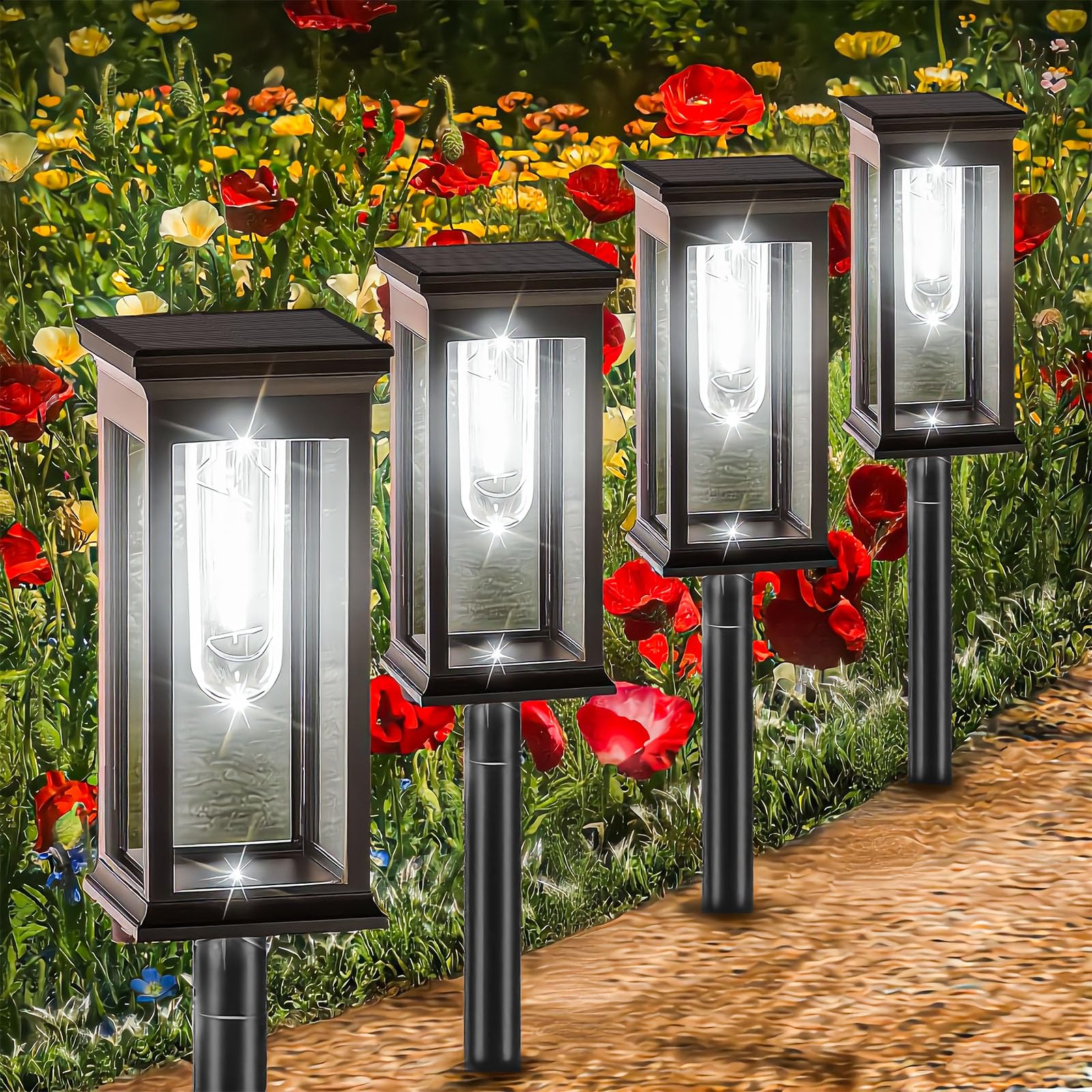 Amzxart Solar Pathway Lights Outdoor, 8 Pack Upgraded Solar Garden Lights Waterproof, Auto On/Off, Drcoration for Yard Pathway Patio Garden