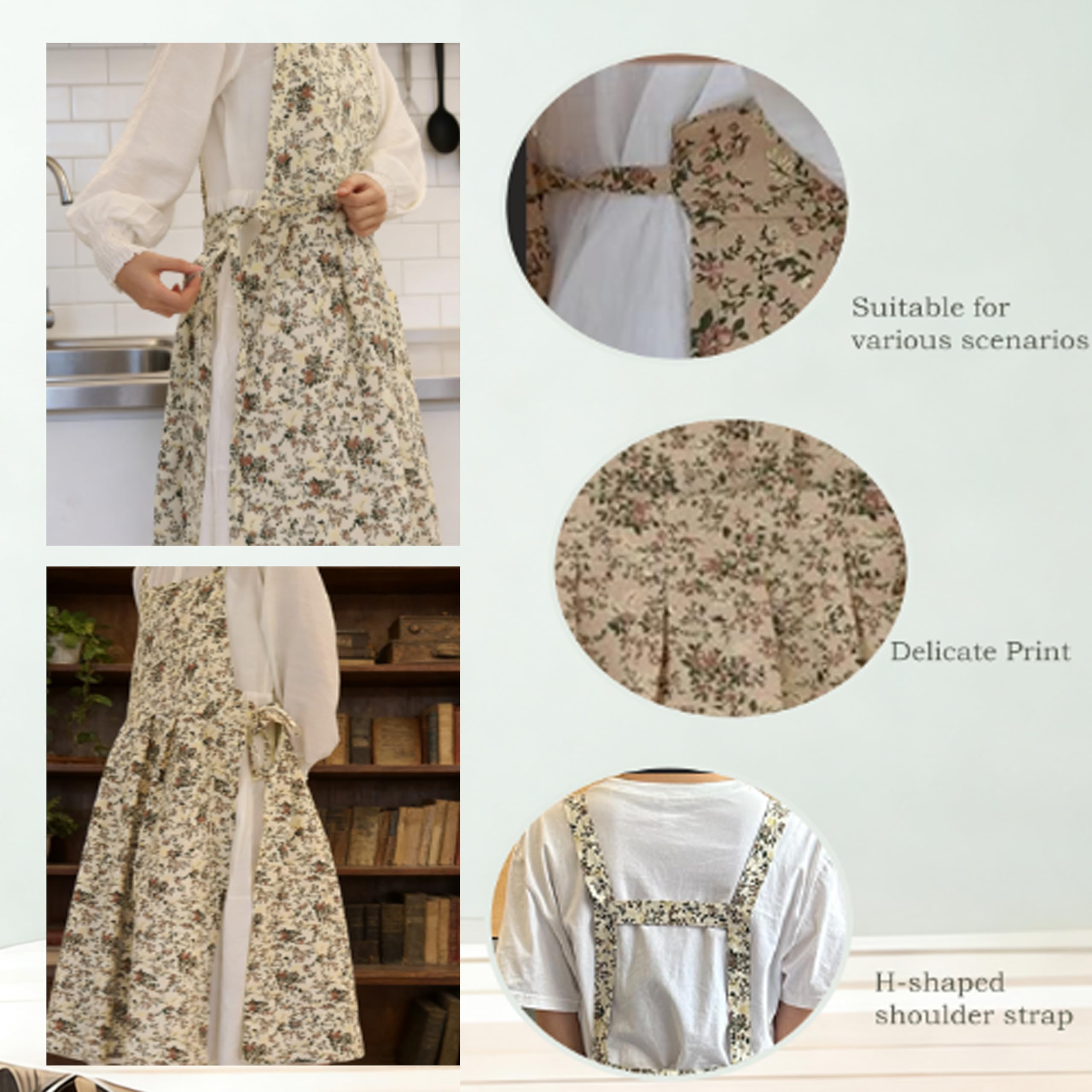 Küchenschürze mit Rock mit Vichy-Muster, mit schönem Blumenmuster und wasserdichter Beschichtung. Diese verstellbare Schürze für Erwachsene mit großer Tasche ist ideal zum Kochen, Backen und für