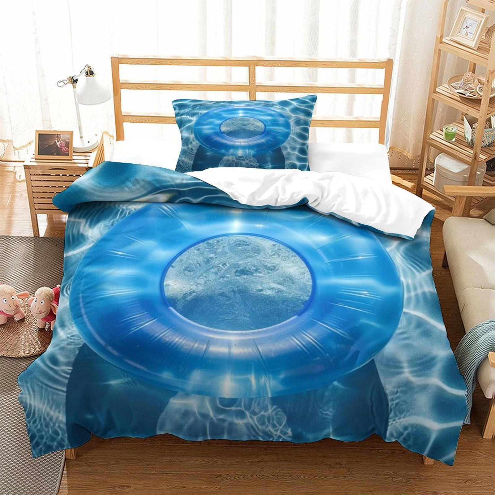 P1s9u7w5y Water Ripple 3D Printed Pool Ripple Duvet Cover Set 3Pcs Microfiber Water Surface Bedding Set Single（135X200cm）